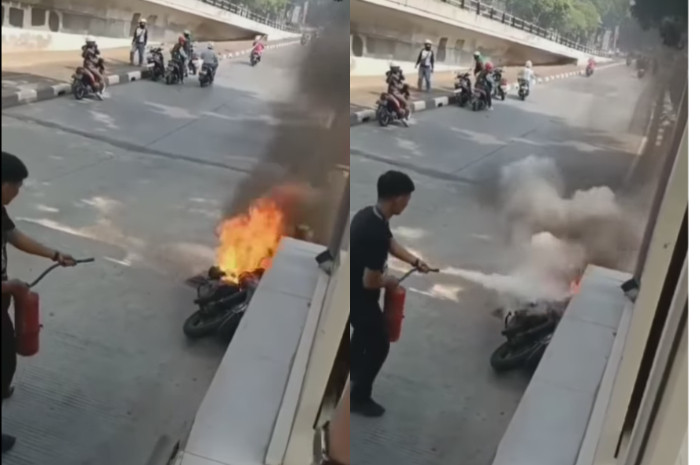 Motor Terbakar di Halte Transjakarta Kebayoran Lama, Petugas Sigap Padamkan Api
